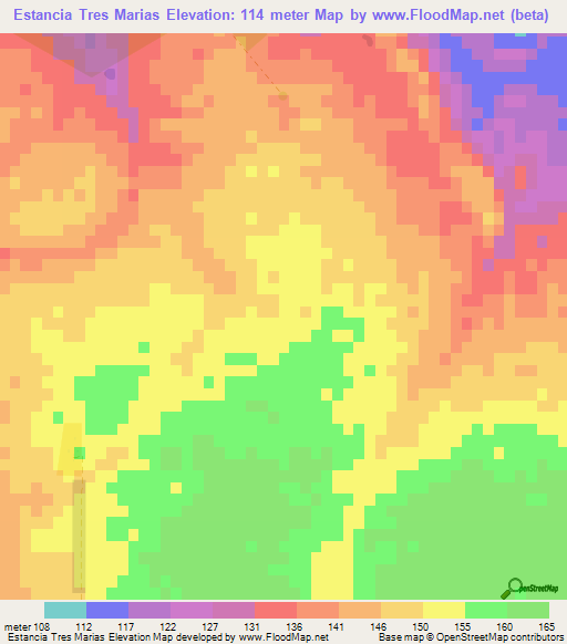 Estancia Tres Marias,Paraguay Elevation Map
