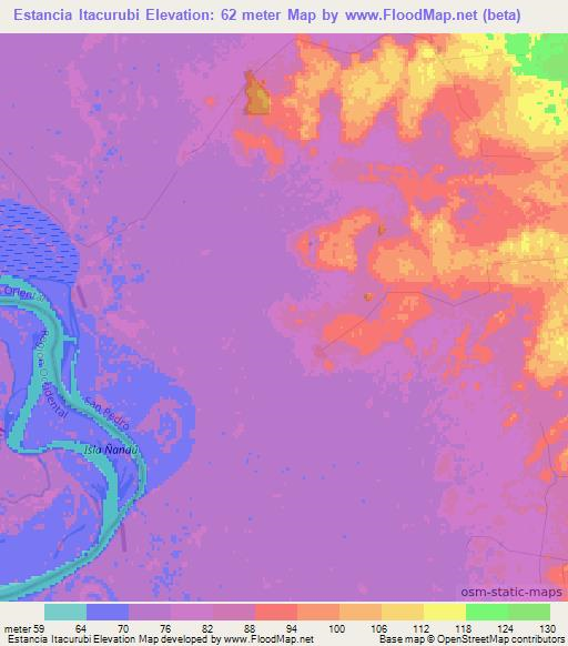 Estancia Itacurubi,Paraguay Elevation Map