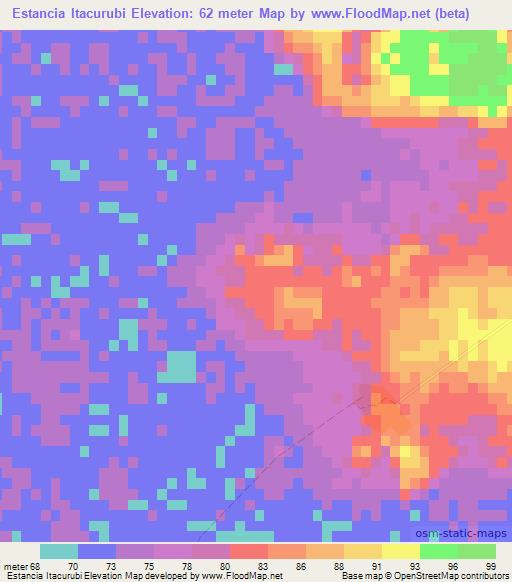 Estancia Itacurubi,Paraguay Elevation Map