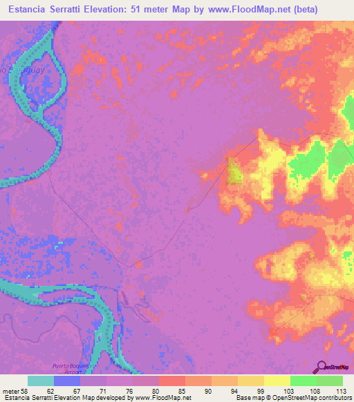 Estancia Serratti,Paraguay Elevation Map