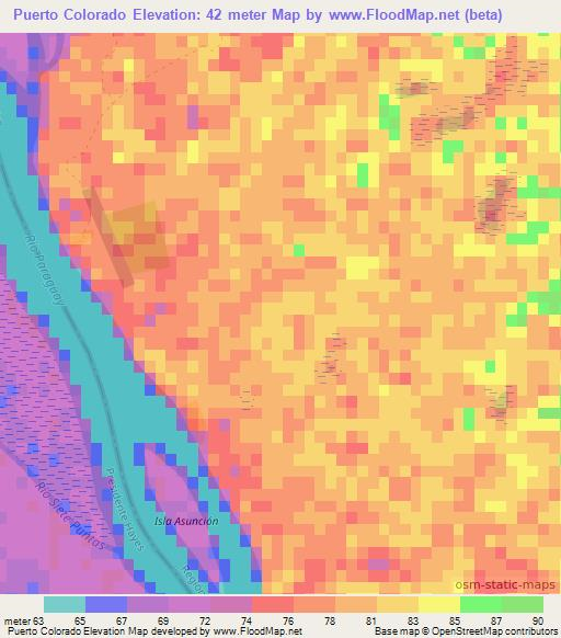 Puerto Colorado,Paraguay Elevation Map