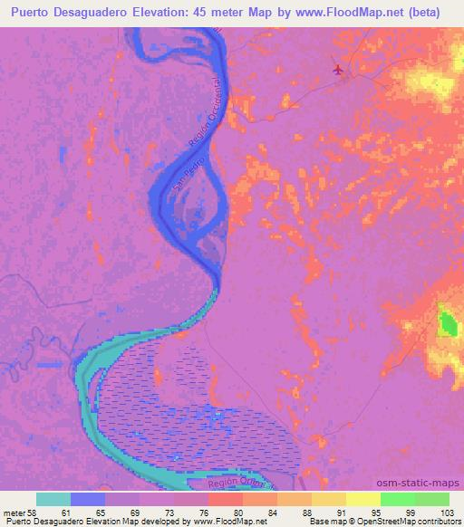 Puerto Desaguadero,Paraguay Elevation Map