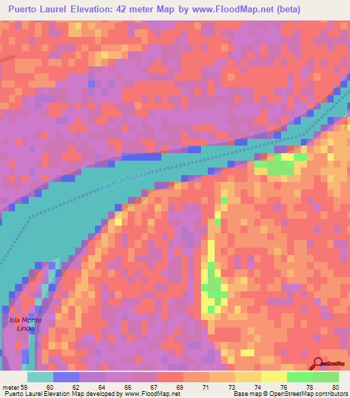 Puerto Laurel,Paraguay Elevation Map