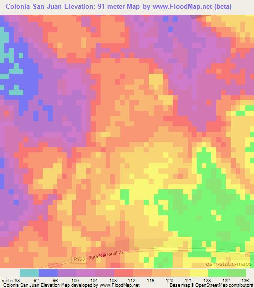 Colonia San Juan,Paraguay Elevation Map