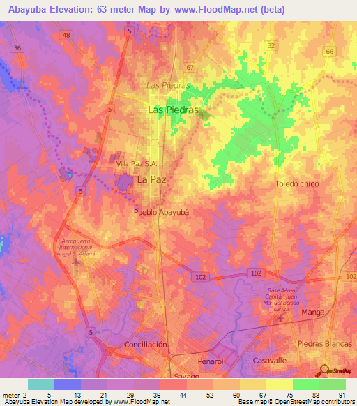 Abayuba,Uruguay Elevation Map