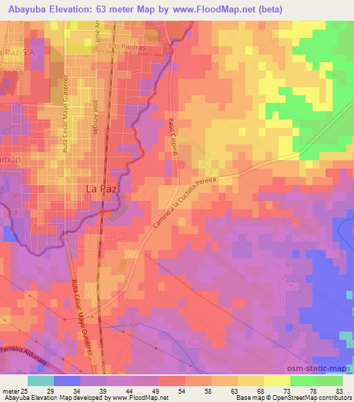 Abayuba,Uruguay Elevation Map