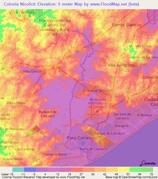 Colonia Nicolich,Uruguay Elevation Map