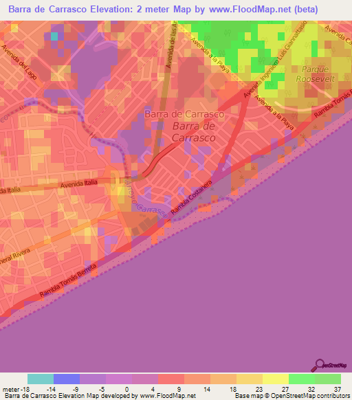Barra de Carrasco,Uruguay Elevation Map