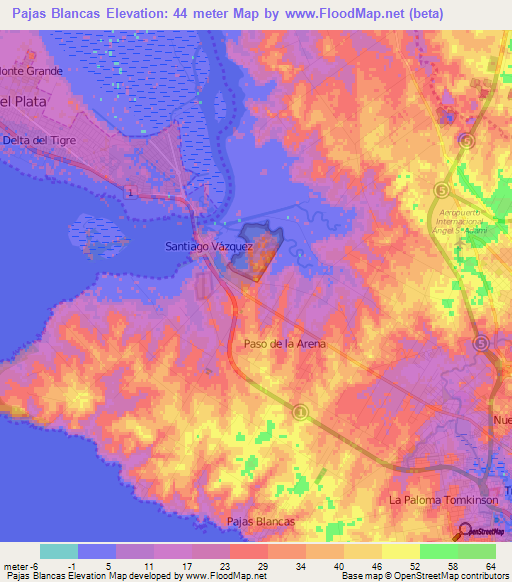 Pajas Blancas,Uruguay Elevation Map