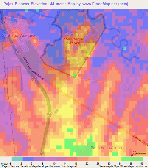 Pajas Blancas,Uruguay Elevation Map