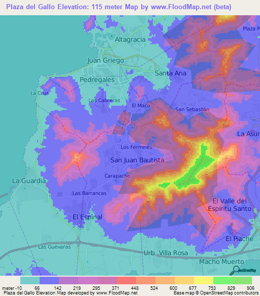 Plaza del Gallo,Venezuela Elevation Map