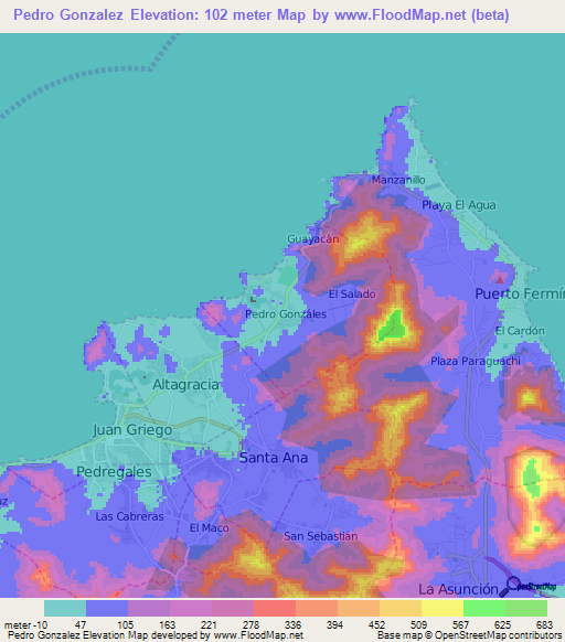 Pedro Gonzalez,Venezuela Elevation Map