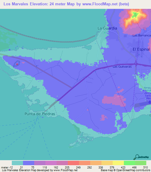 Los Marvales,Venezuela Elevation Map