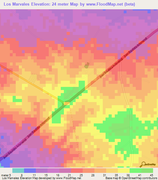 Los Marvales,Venezuela Elevation Map