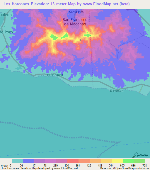 Los Horcones,Venezuela Elevation Map