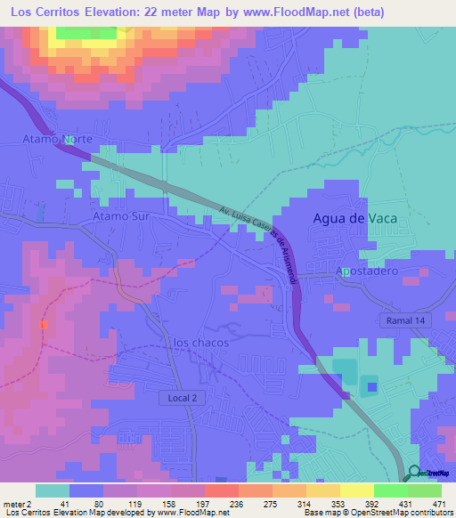 Los Cerritos,Venezuela Elevation Map