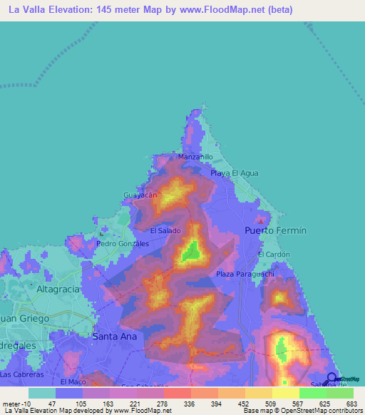 La Valla,Venezuela Elevation Map