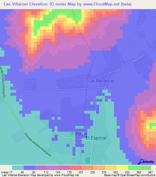 Las Villaroel,Venezuela Elevation Map