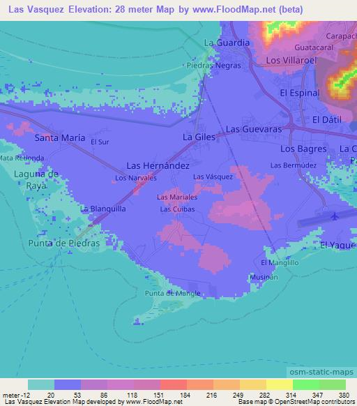 Las Vasquez,Venezuela Elevation Map