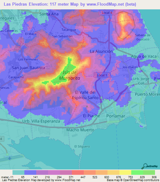 Las Piedras,Venezuela Elevation Map