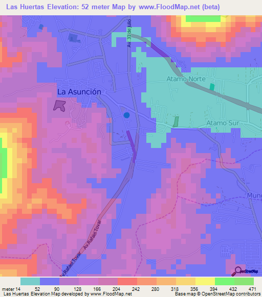 Las Huertas,Venezuela Elevation Map