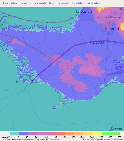 Las Giles,Venezuela Elevation Map