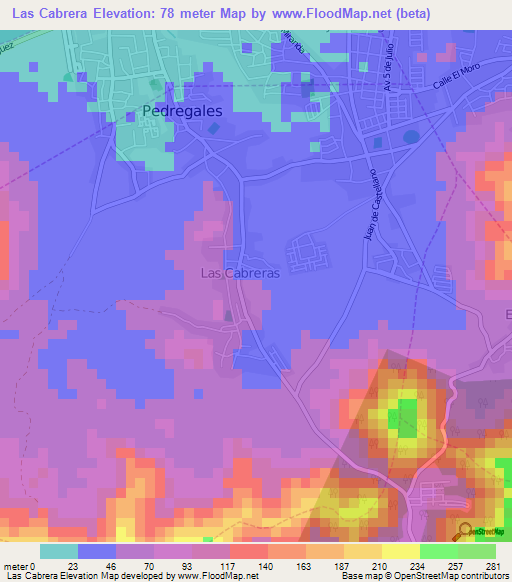 Las Cabrera,Venezuela Elevation Map