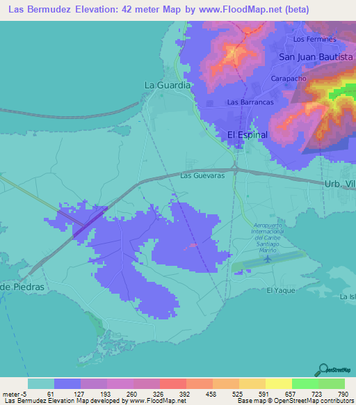 Las Bermudez,Venezuela Elevation Map