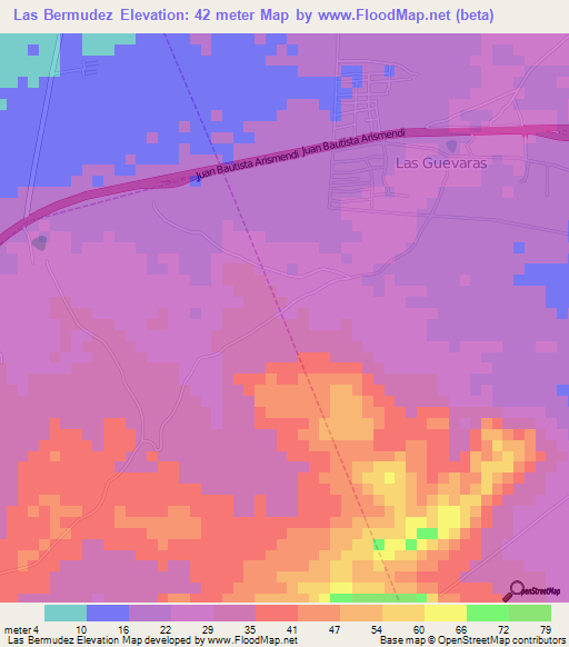 Las Bermudez,Venezuela Elevation Map