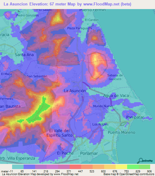 La Asuncion,Venezuela Elevation Map