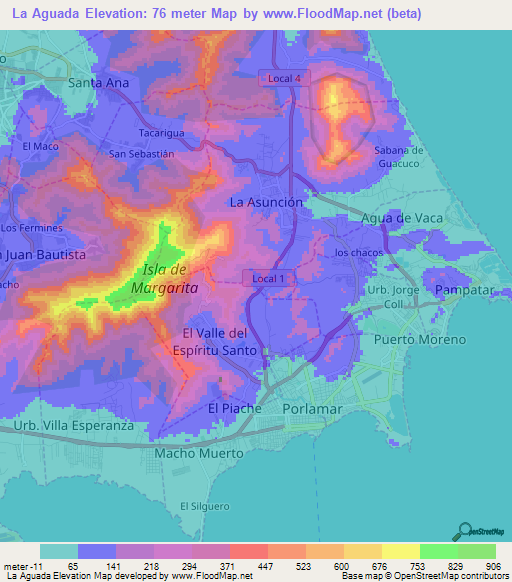 La Aguada,Venezuela Elevation Map