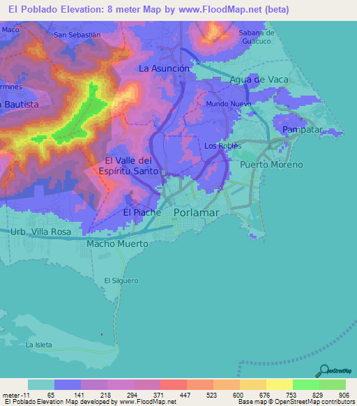 El Poblado,Venezuela Elevation Map