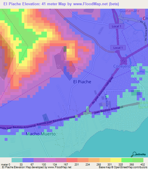 El Piache,Venezuela Elevation Map