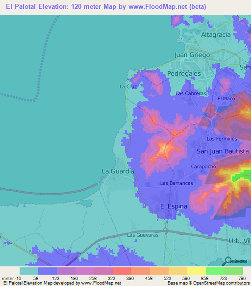 El Palotal,Venezuela Elevation Map