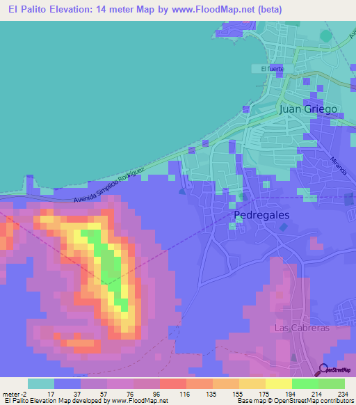 El Palito,Venezuela Elevation Map