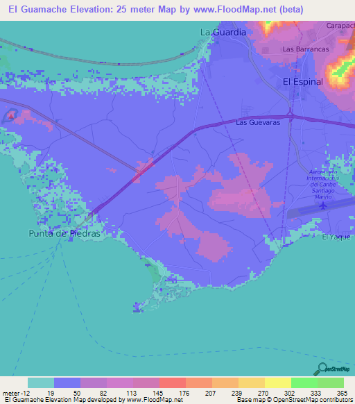 El Guamache,Venezuela Elevation Map