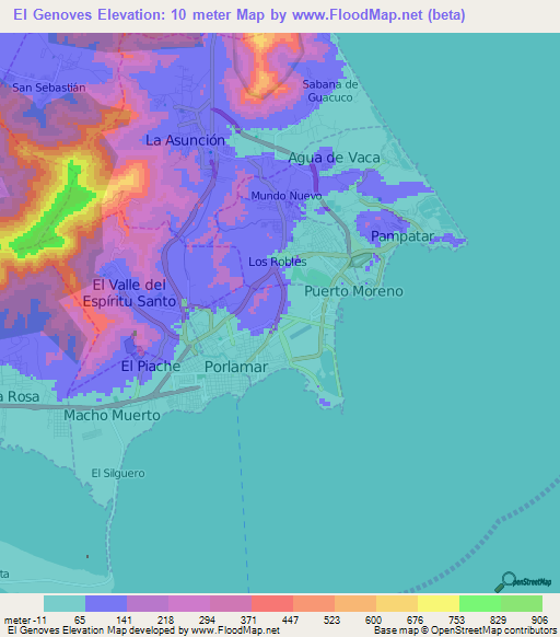 El Genoves,Venezuela Elevation Map