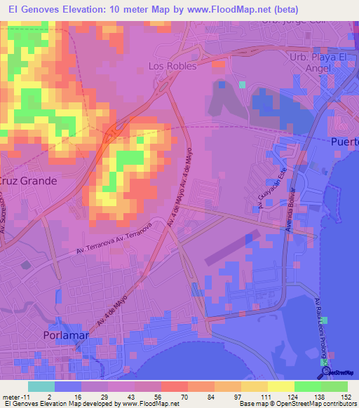 El Genoves,Venezuela Elevation Map