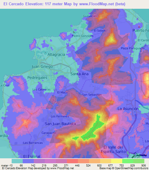 El Cercado,Venezuela Elevation Map
