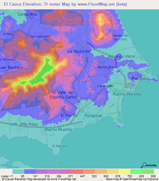 El Cauca,Venezuela Elevation Map