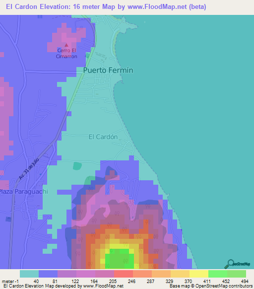 El Cardon,Venezuela Elevation Map