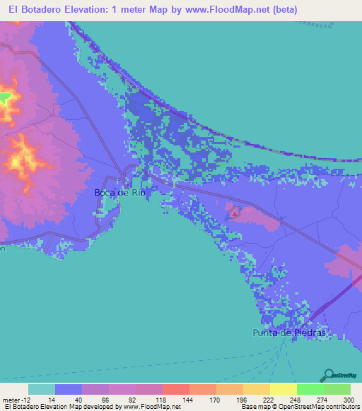 El Botadero,Venezuela Elevation Map