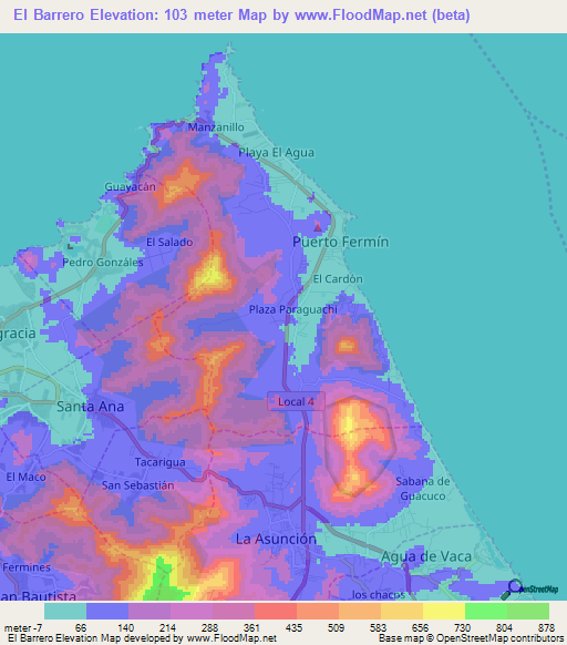 El Barrero,Venezuela Elevation Map