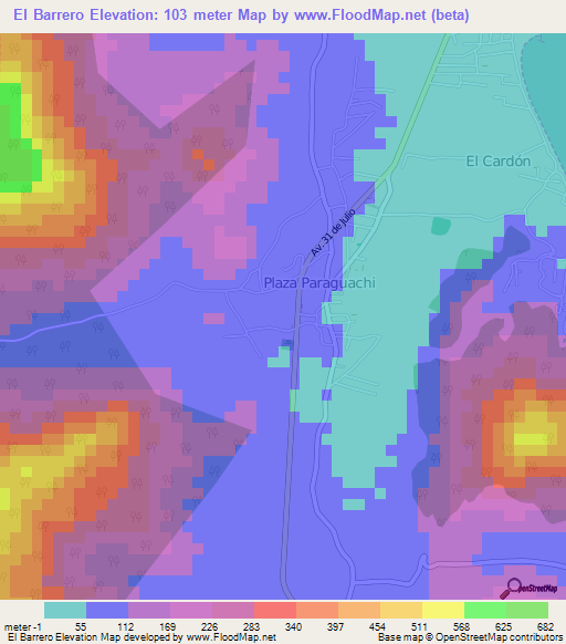 El Barrero,Venezuela Elevation Map