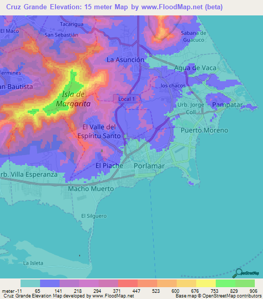 Cruz Grande,Venezuela Elevation Map