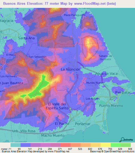 Buenos Aires,Venezuela Elevation Map