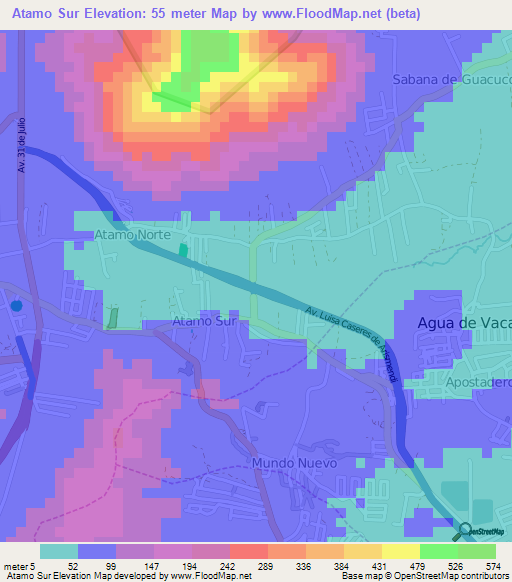 Atamo Sur,Venezuela Elevation Map