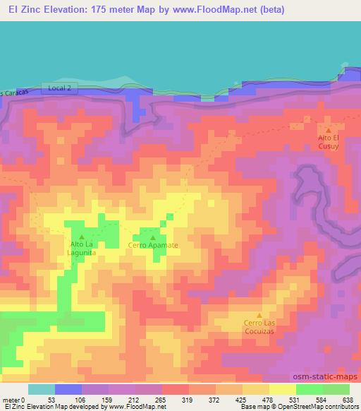 El Zinc,Venezuela Elevation Map