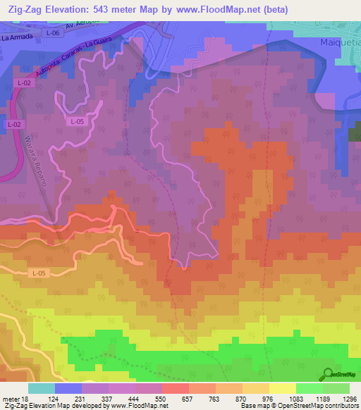 Zig-Zag,Venezuela Elevation Map