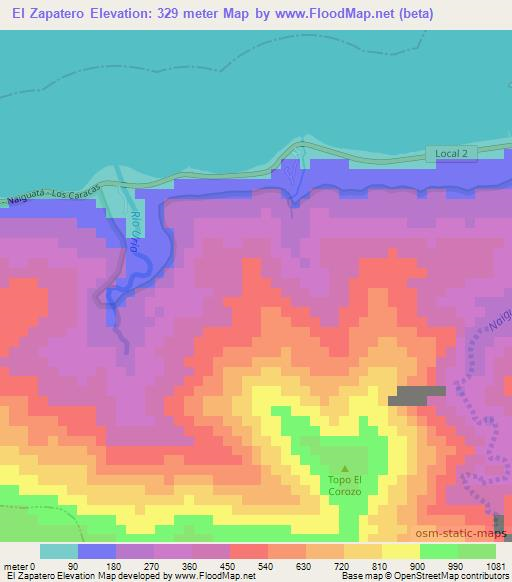 El Zapatero,Venezuela Elevation Map